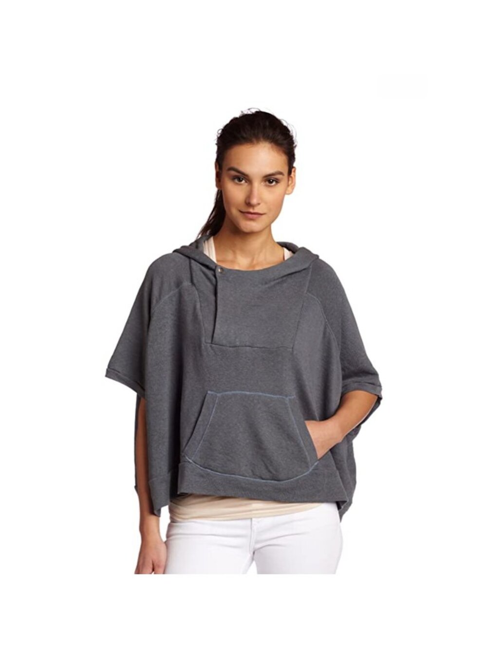 Splendid Overdyed Chambray Hactv Pullover Gray Hooded Boxy Sweatshirt NWT
